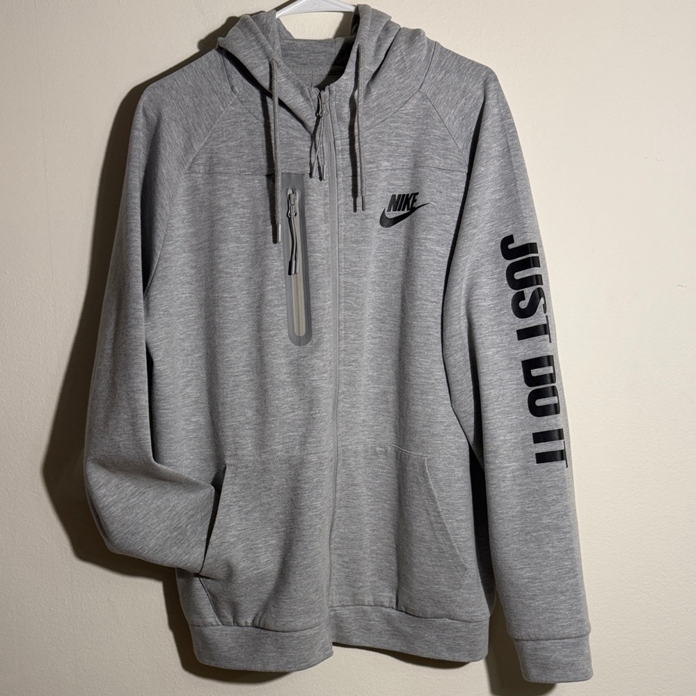 Mens Nike Heather Gray Hoodie with Black Print